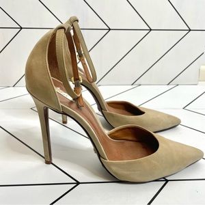 Schutz | Irma Suede Pumps Strappy High Heels Ankle Strap Beige Size 9.5
